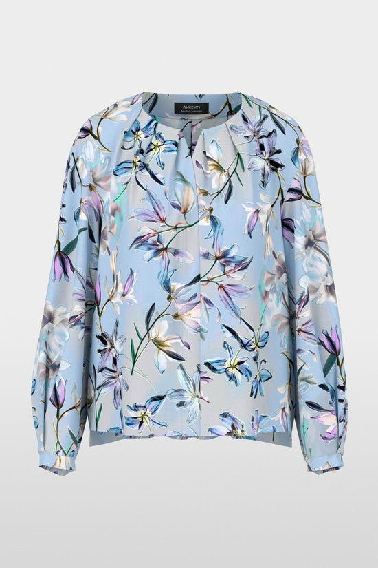 Marc Cain Blue Long Sleeve Blouses with Floral Lily Print