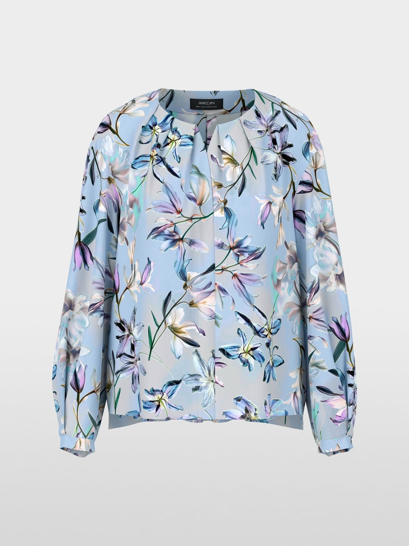 Marc Cain Blue Long Sleeve Blouses with Floral Lily Print