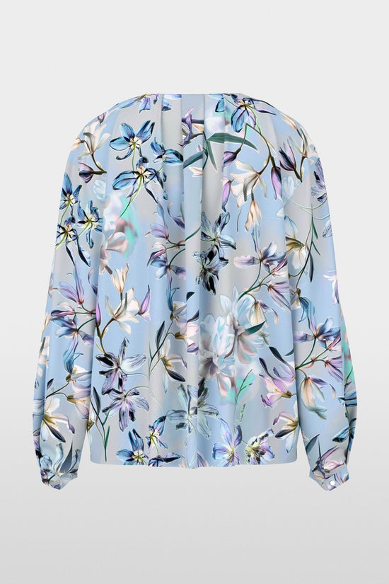 Marc Cain Blue Long Sleeve Blouses with Floral Lily Print