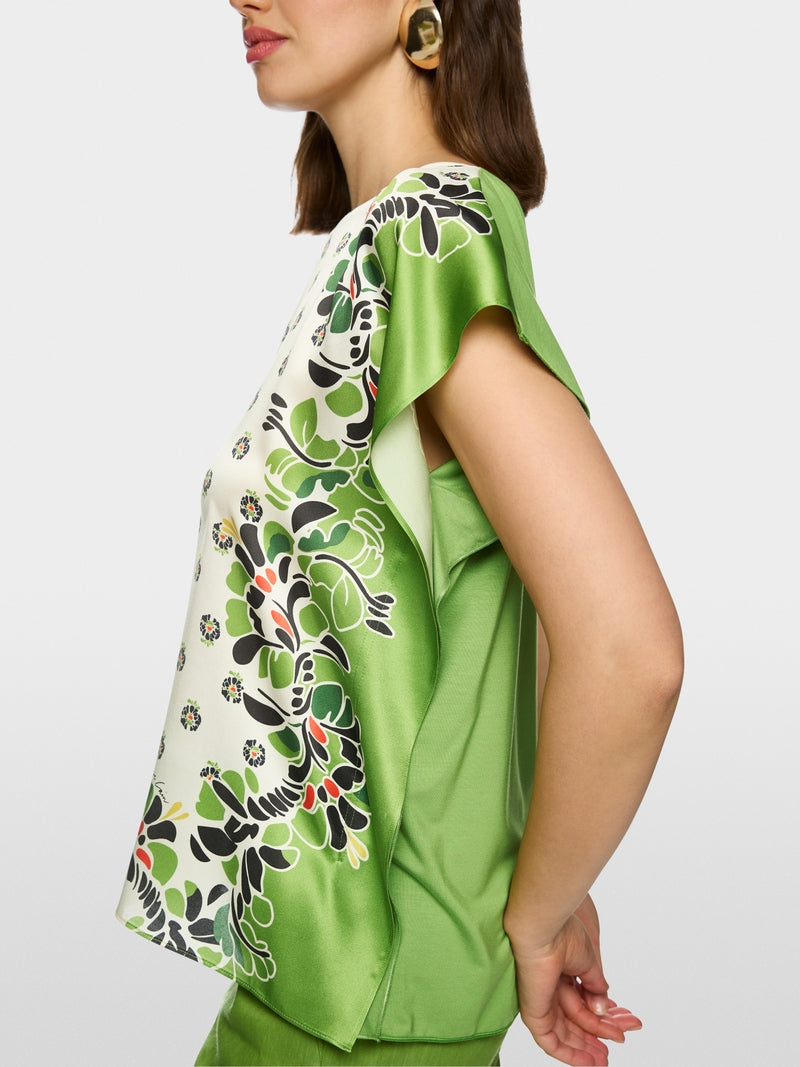 Marc Cain Ecru Blouse-Style Top with Hibiscus Print 