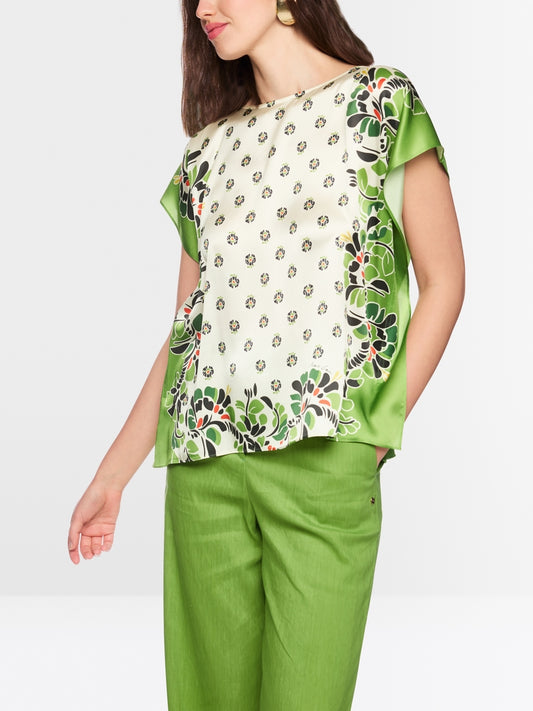 Marc Cain Ecru Blouse-Style Top with Hibiscus Print 