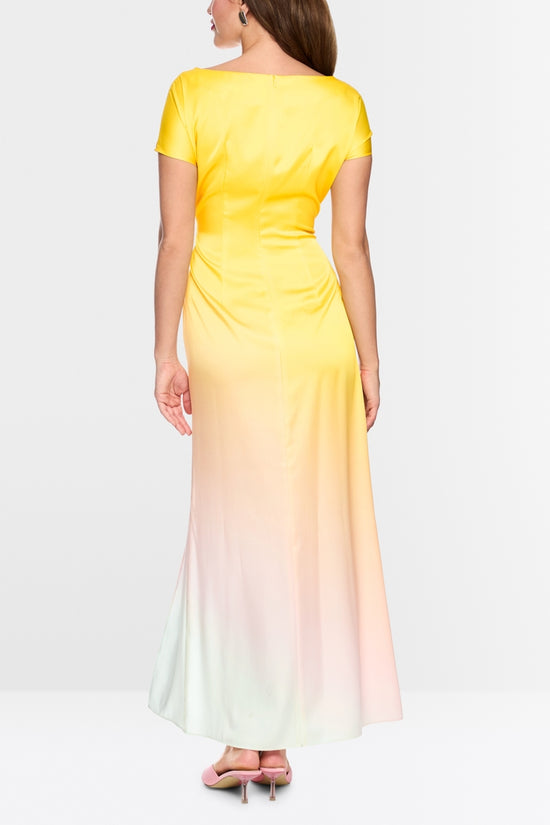 Marc Cain Pink & Yellow Short Sleeve Calla Lily Maxi Dress
