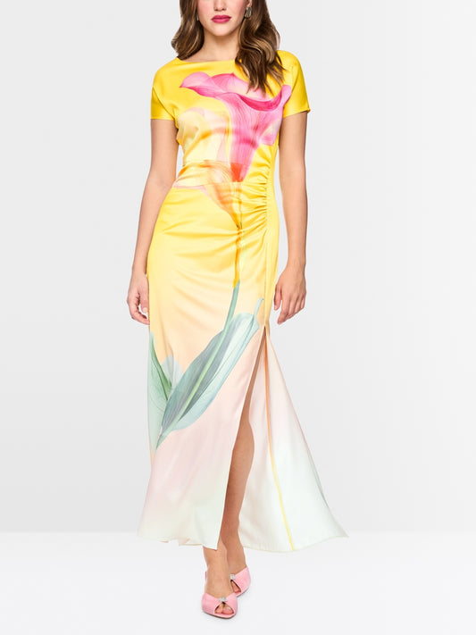 Marc Cain Pink & Yellow Short Sleeve Calla Lily Maxi Dress