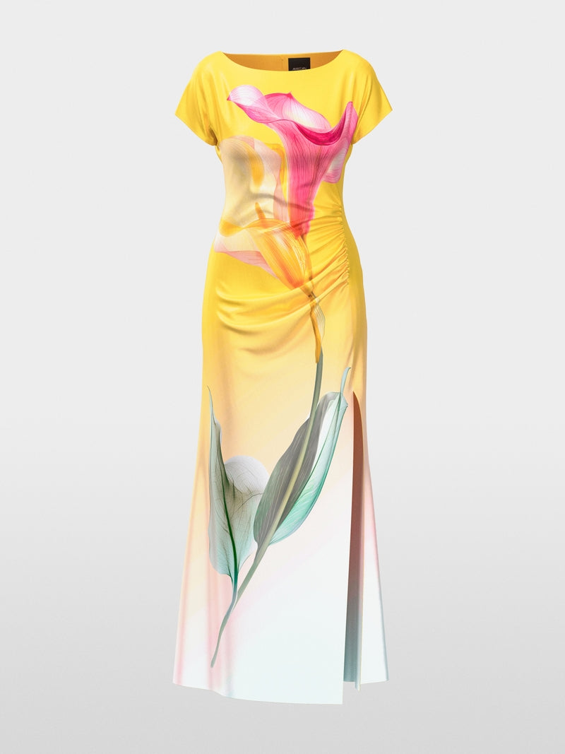 Marc Cain Pink & Yellow Short Sleeve Calla Lily Maxi Dress