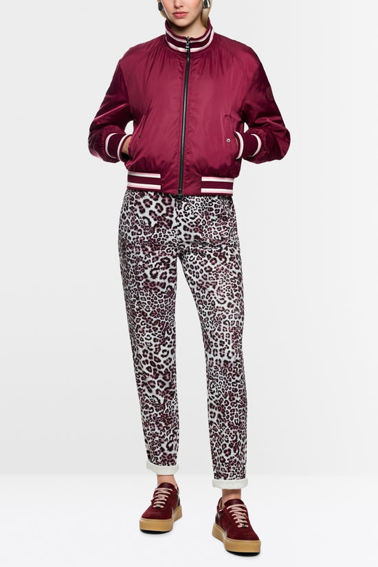 Marc Cain Sports Maroon and Leopard Print Reversible Bomber Jacket