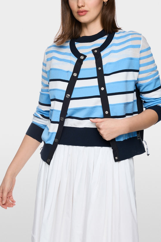 Marc Cain Sports Blue Nautical Striped Round Neck Cardigan