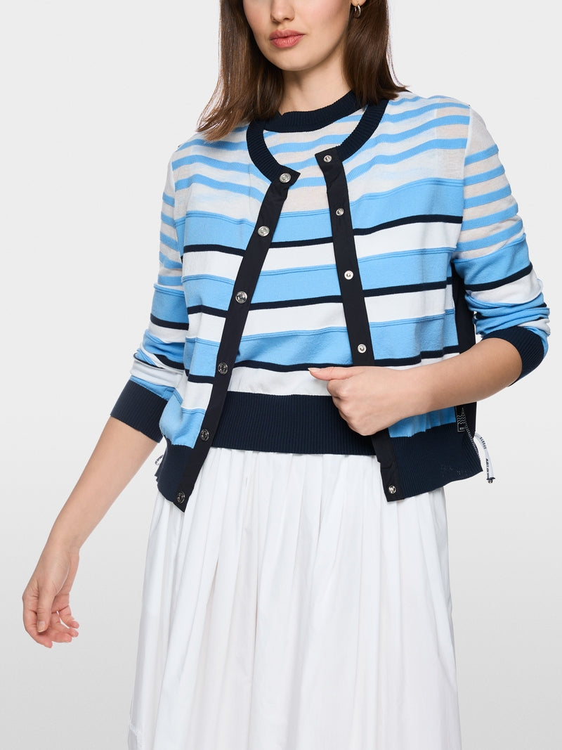 Marc Cain Sports Blue Nautical Striped Round Neck Cardigan