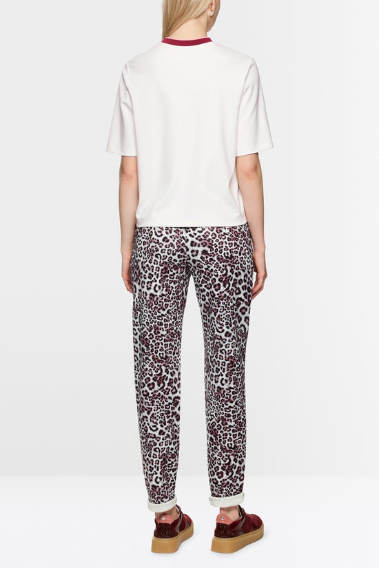 Marc Cain Sports Off White Classic Crew Neck T-Shirt with Cherry Detail