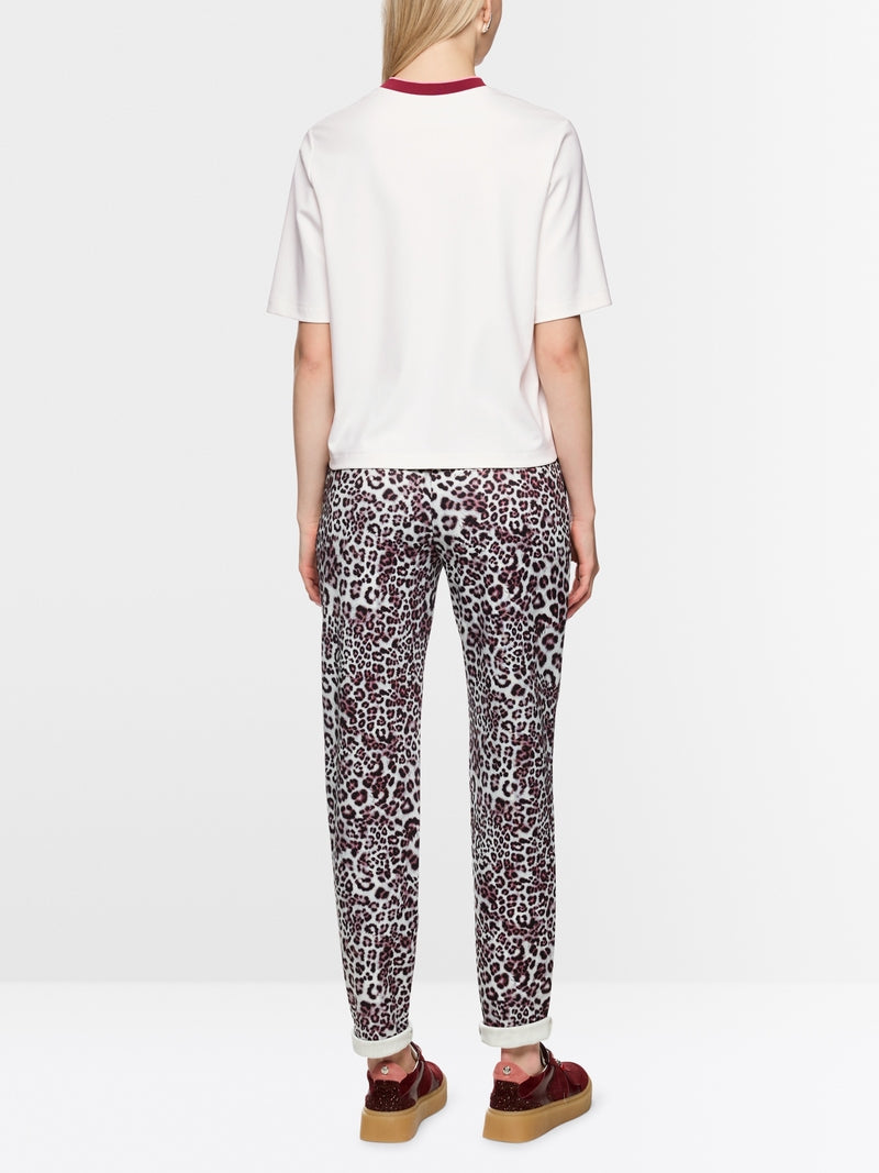 Marc Cain Sports Off White Classic Crew Neck T-Shirt with Cherry Detail