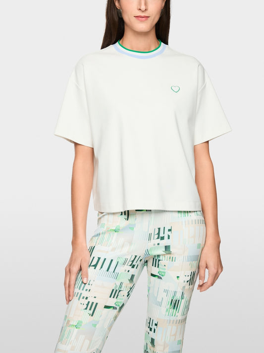 Marc Cain Sports Off-White Crew Neck Short Sleeve T-Shirt with heart