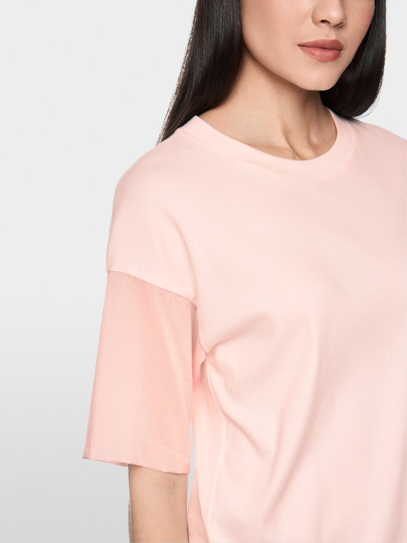 Marc Cain Sports Rose Pink Short Sleeve T-Shirt with Ruffle Trims
