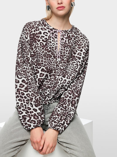 Marc Cain Maroon Animal Print Loose Fit Slight Cropped Blouse AS51.07 W12