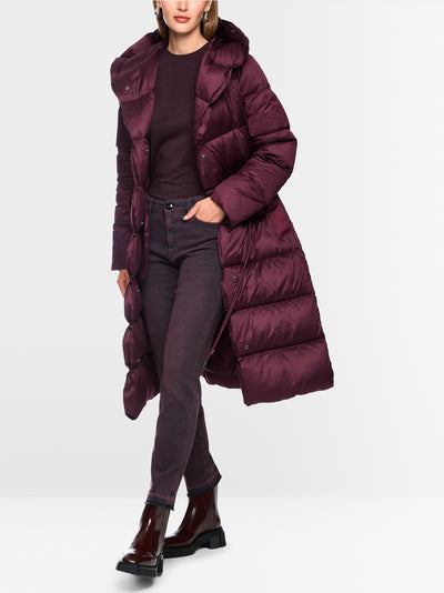 Marc Cain Wine Long Down Coat with Hood BC1.11 W63