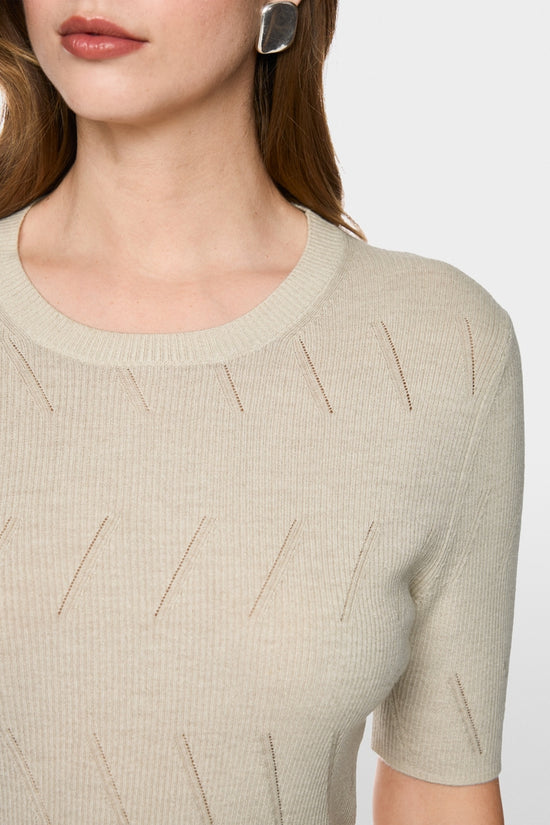 Marc Cain Ecru Short Sleeved Ribbed Sweater
