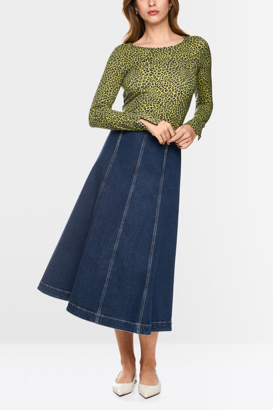 Marc Cain Apple Green Leopard Print Long Sleeve Top