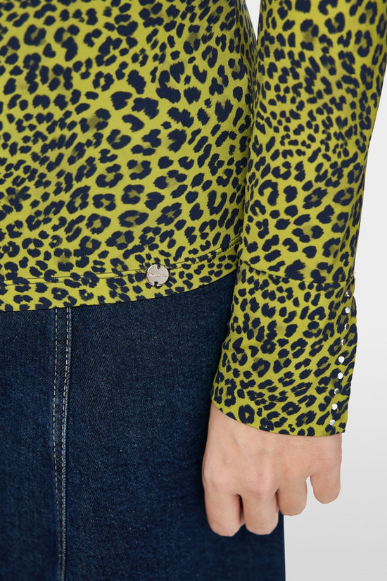Marc Cain Apple Green Leopard Print Long Sleeve Top