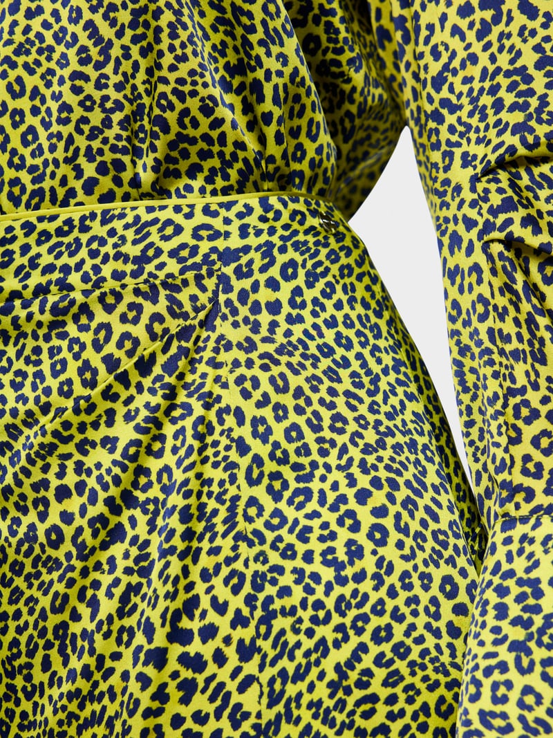 Marc Cain Green Leopard Print Midi Skirt