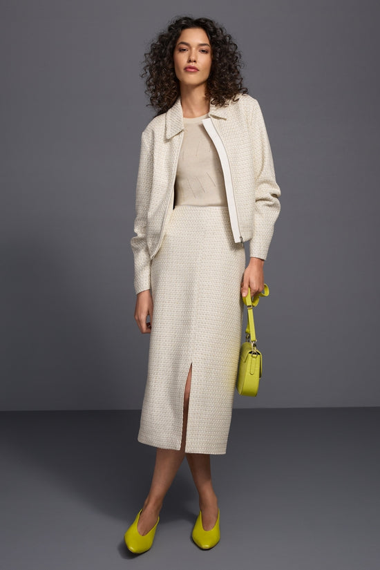 Marc Cain Ecru Midi Skirt with Bouclé Effect