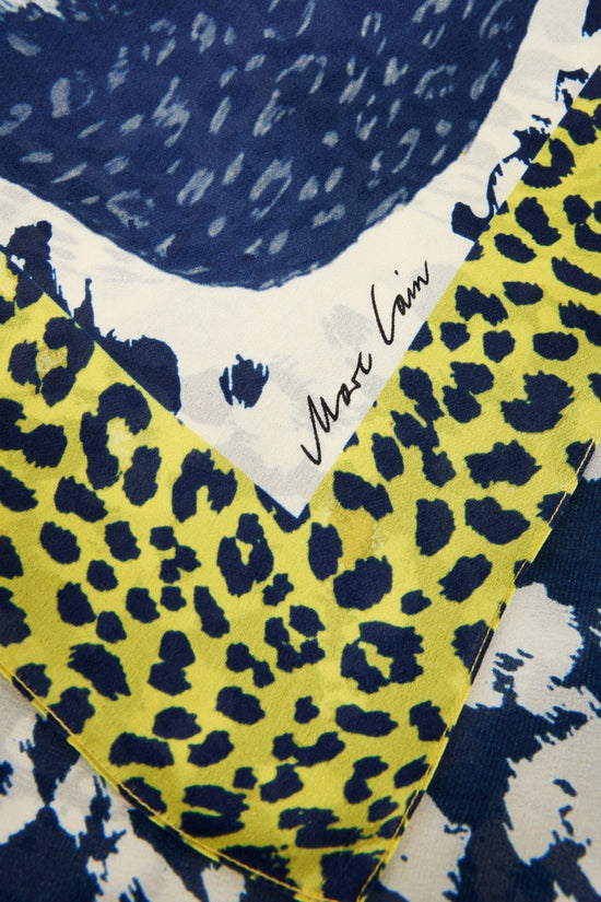 Marc Cain Midnight Blue Leopard Print Silk Scarf