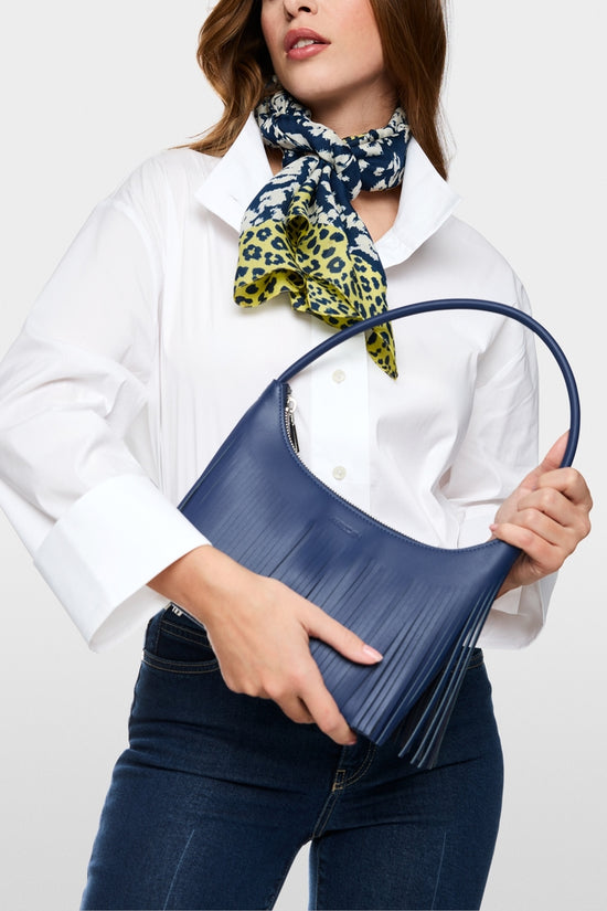 Marc Cain Midnight Blue Shoulder Bag with Fringes