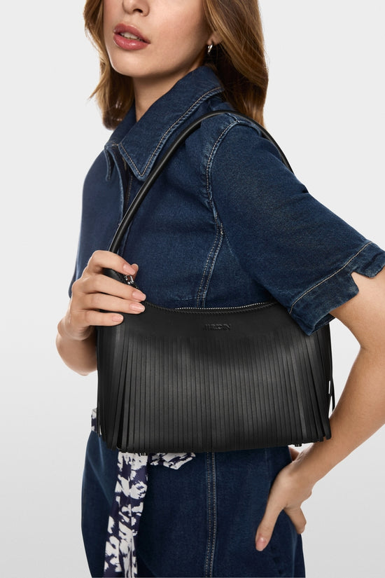 Marc Cain Black Shoulder Bag with Fringes