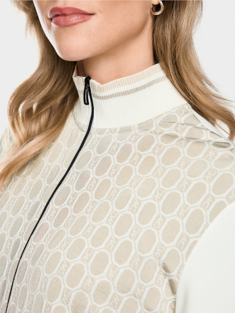 Marc Cain Sports Smoke Coloured Two Way Zip Patterned Cardigan
