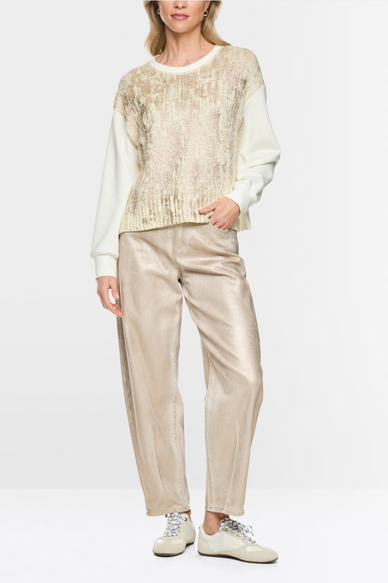Marc Cain Sport Champagne Gold Shimmering Crew Neck Sweater