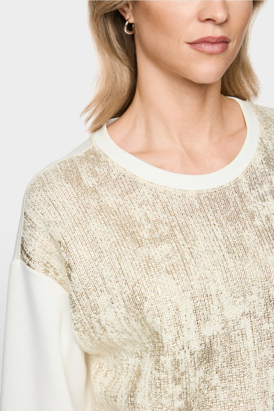 Marc Cain Sport Champagne Gold Shimmering Crew Neck Sweater