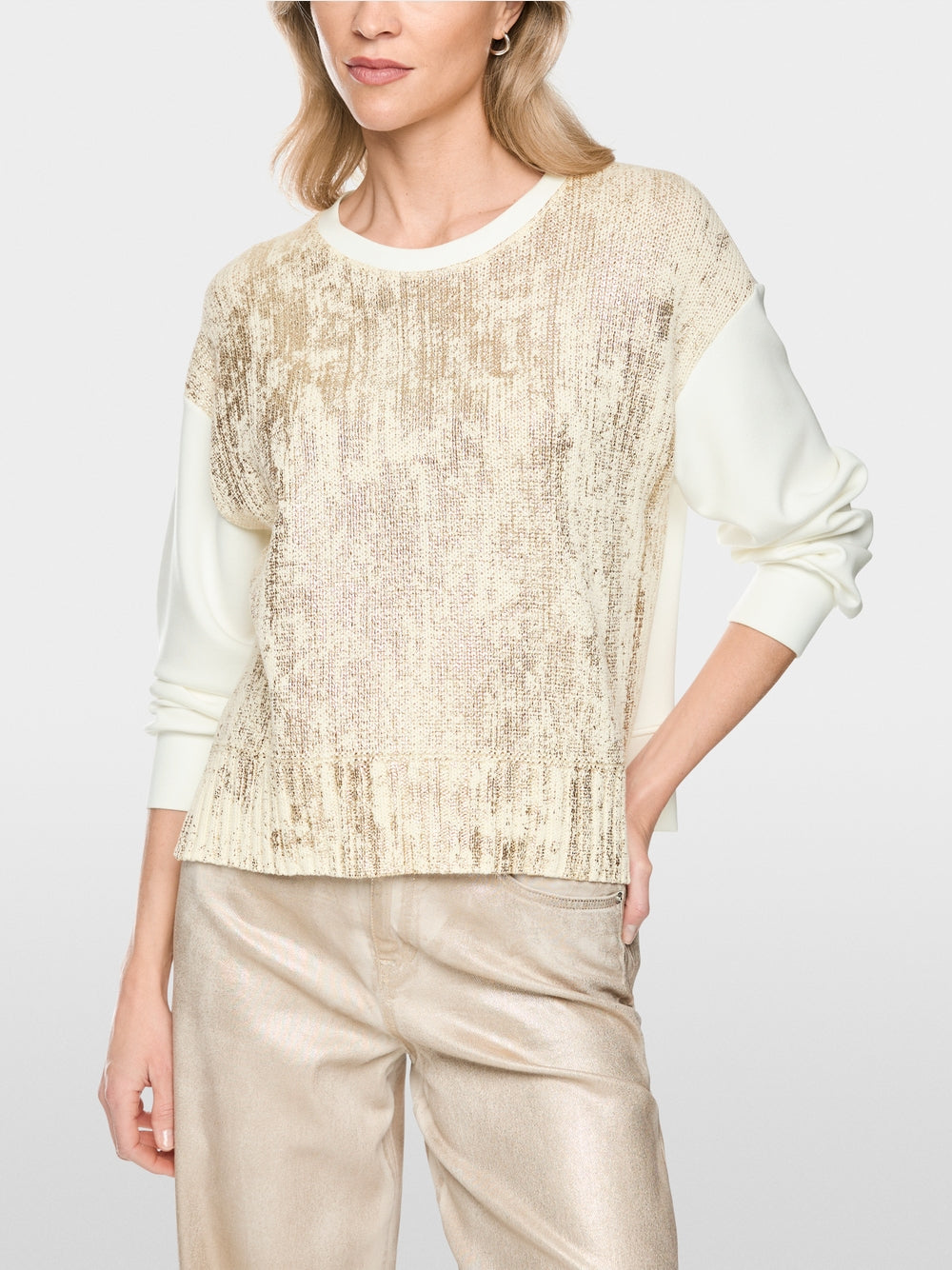 Marc Cain Sport Champagne Gold Shimmering Crew Neck Sweater