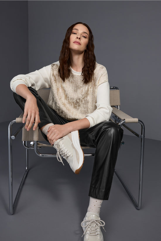 Marc Cain Sport Champagne Gold Shimmering Crew Neck Sweater