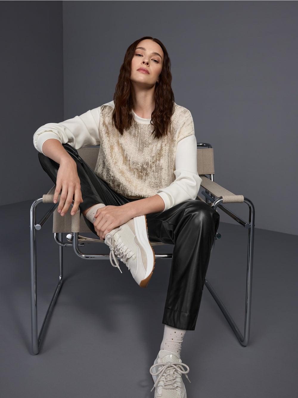 Marc Cain Sport Champagne Gold Shimmering Crew Neck Sweater