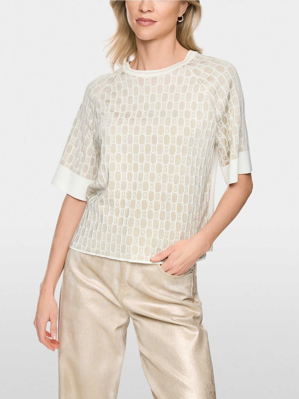 Marc Cain Sports Smoke Coloured Crew Neck Patterned Sweater