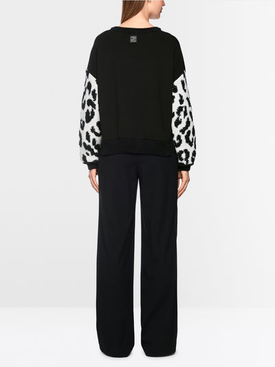 Marc Cain Black/White V Neck Leopard Print Sweater BS41.27 M31