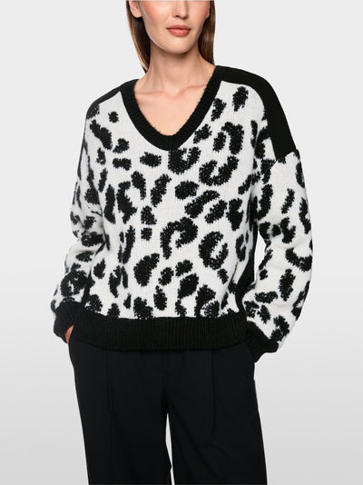 Marc Cain Black/White V Neck Leopard Print Sweater BS41.27 M31