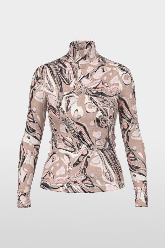 Marc Cain Sport Smoke Coloured Super-Stretch Top with Magma Print