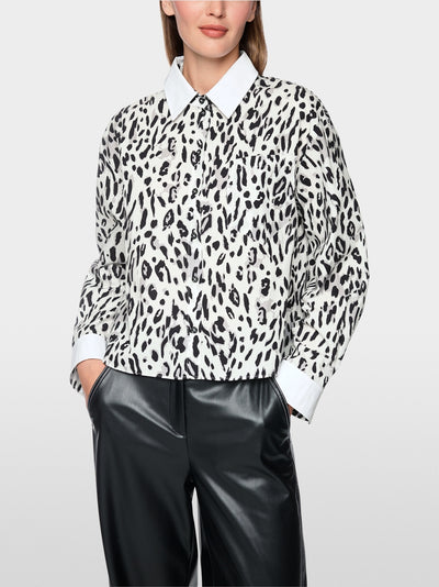 Marc Cain Sports White/Black Cotton Blouse with Leopard Print BS51.21 W82