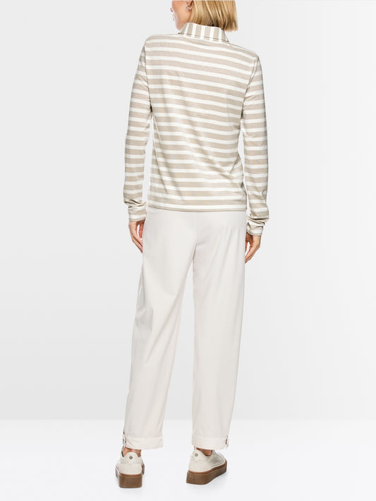 Marc Cain Sports Champagne  Long Sleeve Polo Shirt with Lurex Stripe