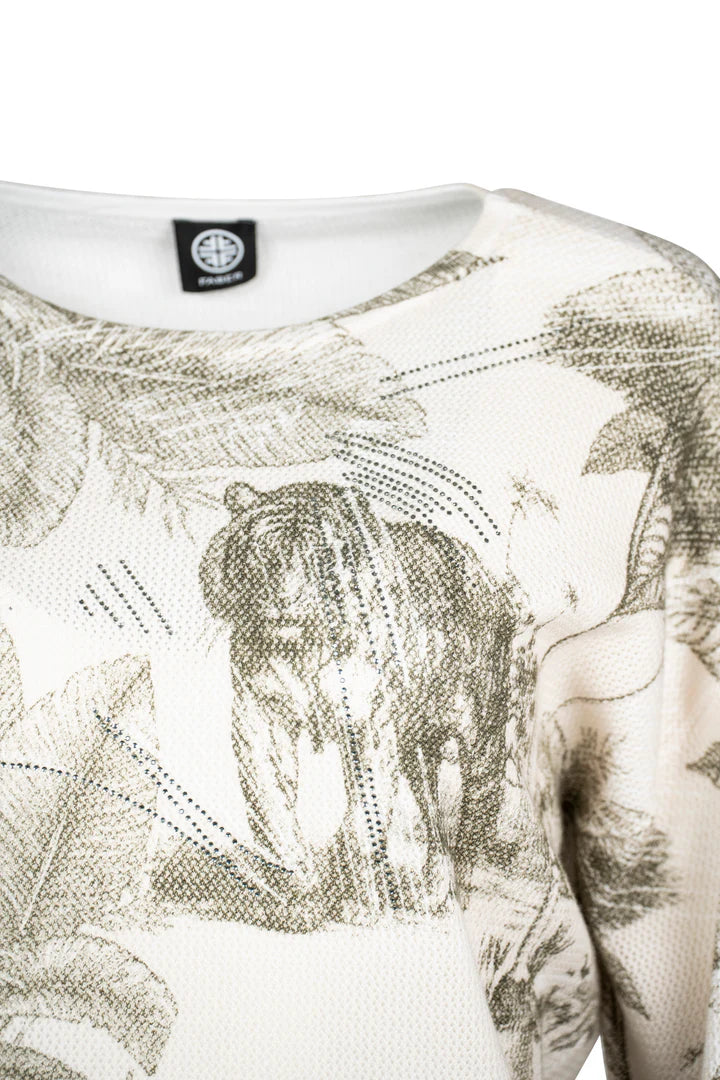 Faber Ivory Khaki Tropical Tiger Print Sweater