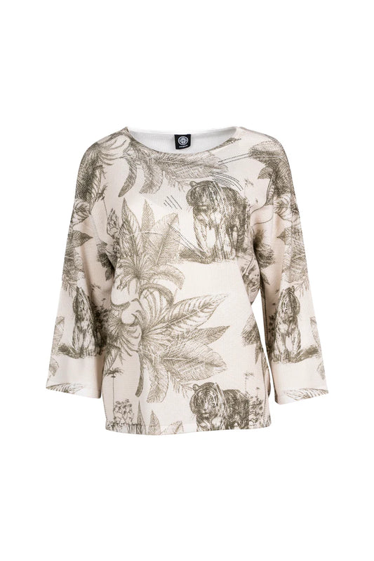 Faber Ivory Khaki Tropical Tiger Print Sweater