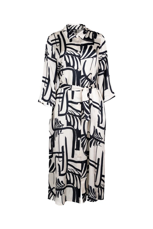 Faber Black & Ivory Graphic Art Print Shirt Dress