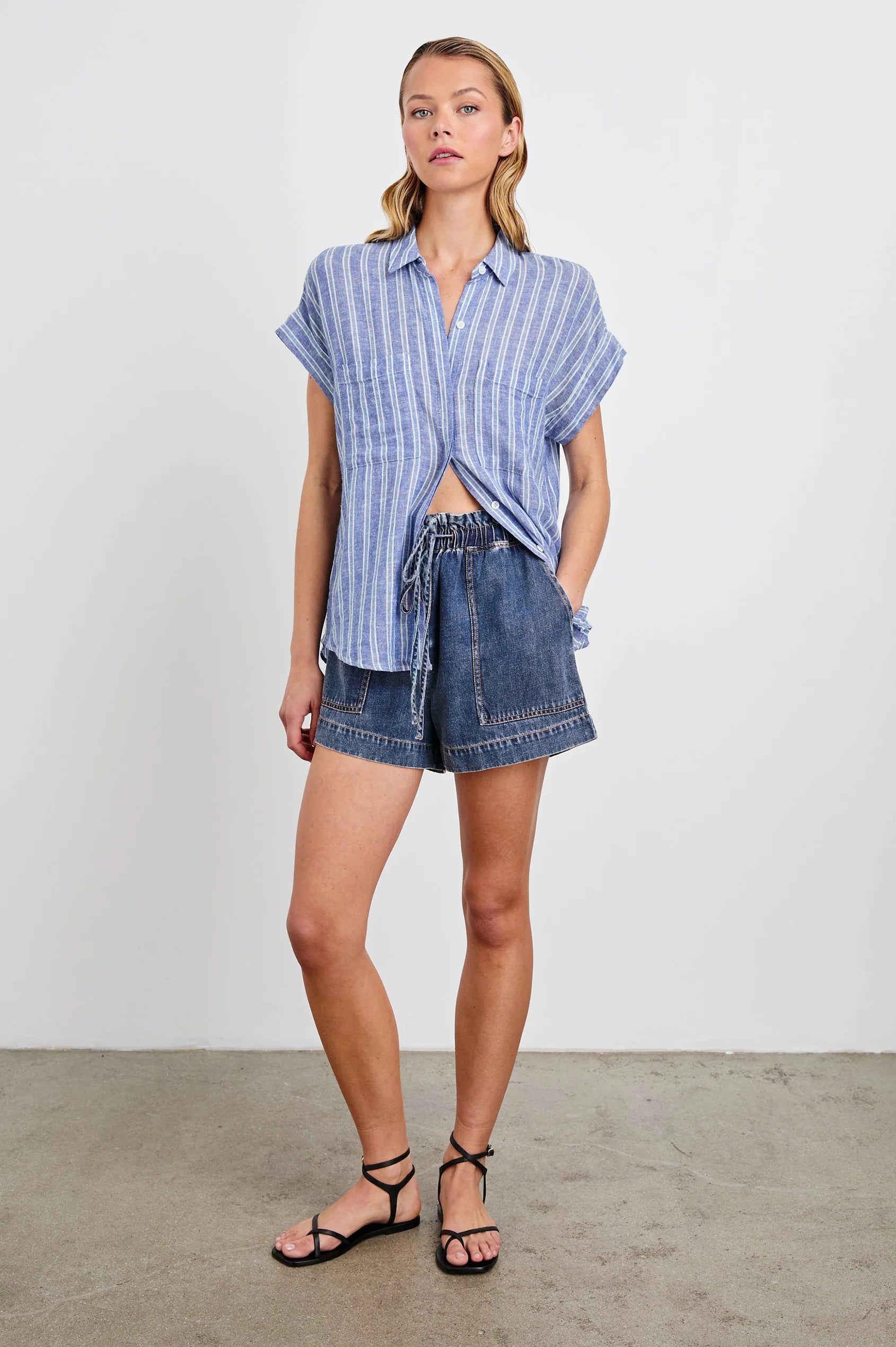 Rails Classic Blue Denim Mid-Length High Rise Shorts