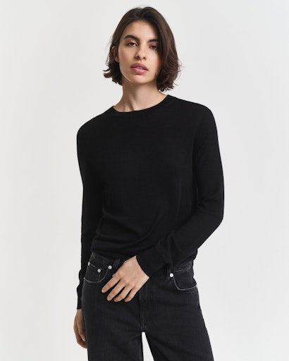 Gant Black Long Sleeve Crew Neck Wool Sweater