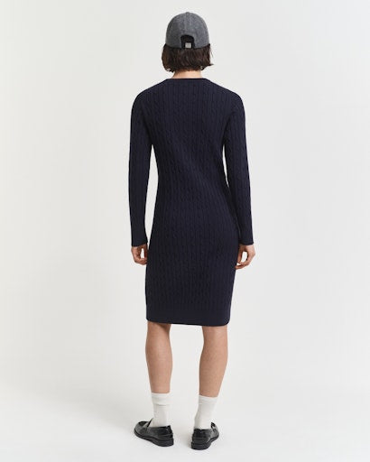 Gant Evening Blue  Stretch Cotton Cable Knit Crew Neck Dress