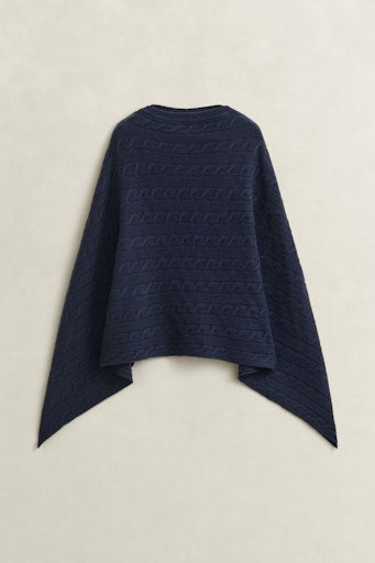 Gant Evening Blue Wool Cable Knit Poncho