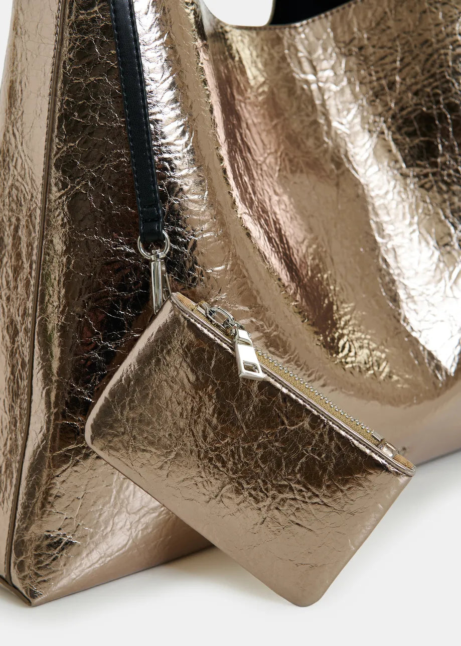 Essentiel Antwerp Gold Glossy Shopper Bag