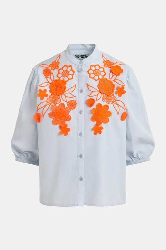 Essentiel Antwerp Light Blue and Orange Cotton Shirt