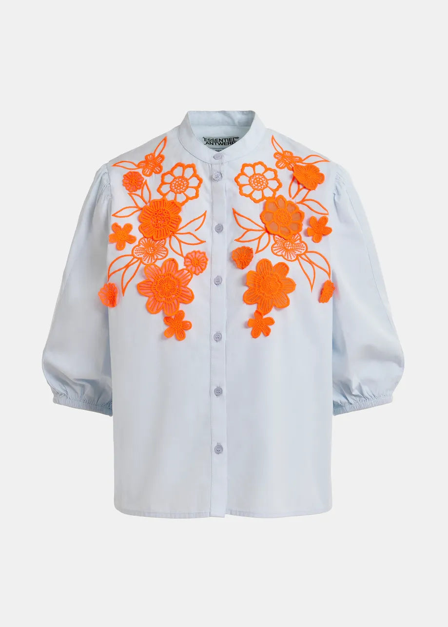Essentiel Antwerp Light Blue and Orange Cotton Shirt