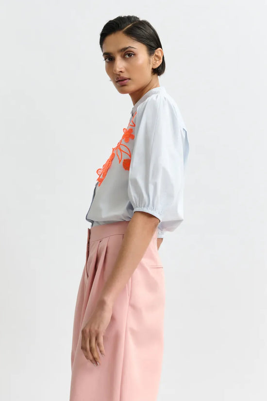 Essentiel Antwerp Light Blue and Orange Cotton Shirt