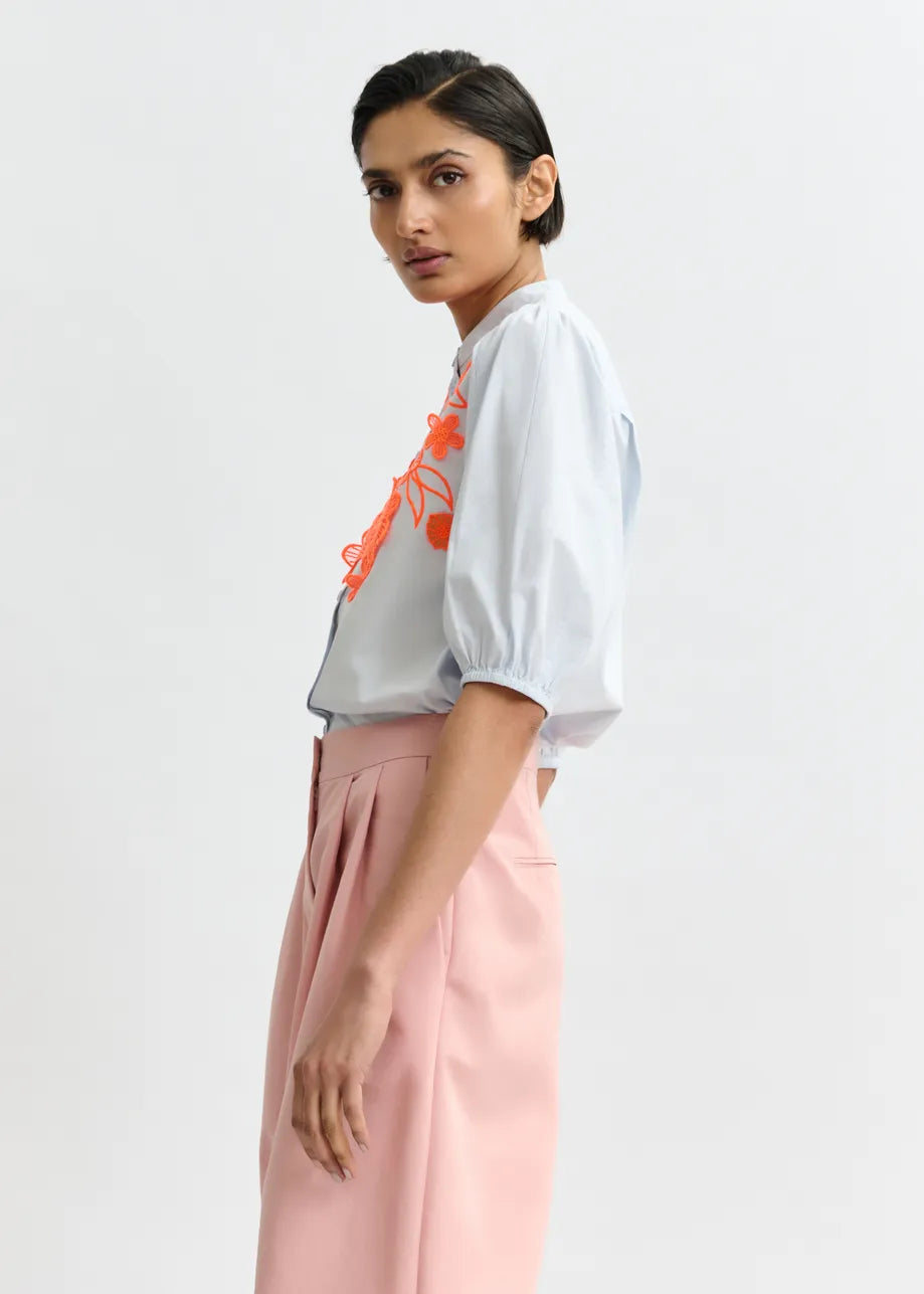 Essentiel Antwerp Light Blue and Orange Cotton Shirt