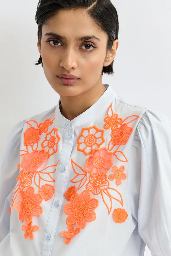 Essentiel Antwerp Light Blue and Orange Cotton Shirt